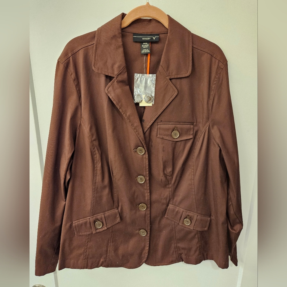 NWT - Venezia Cotton Stretch Brown Casual Blazer - Size 18/20